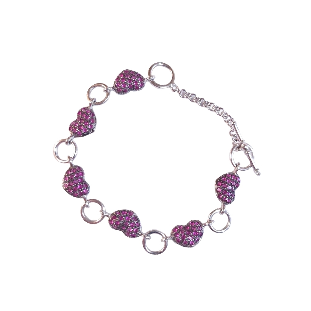 Kay Jewelers Sterling Silver Multi-Paved Ruby Heart Bracelet
